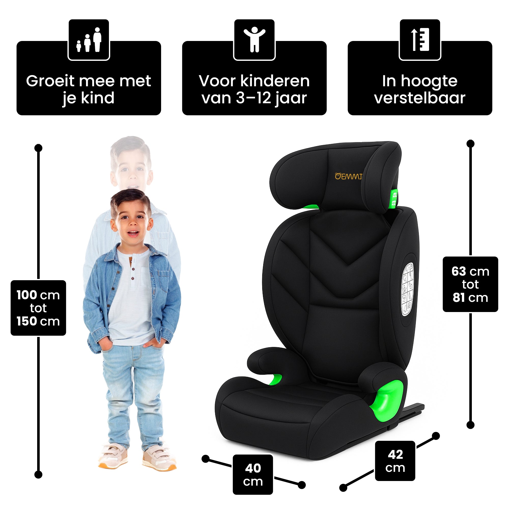 Oemmie Autostoel Zwart/Groen