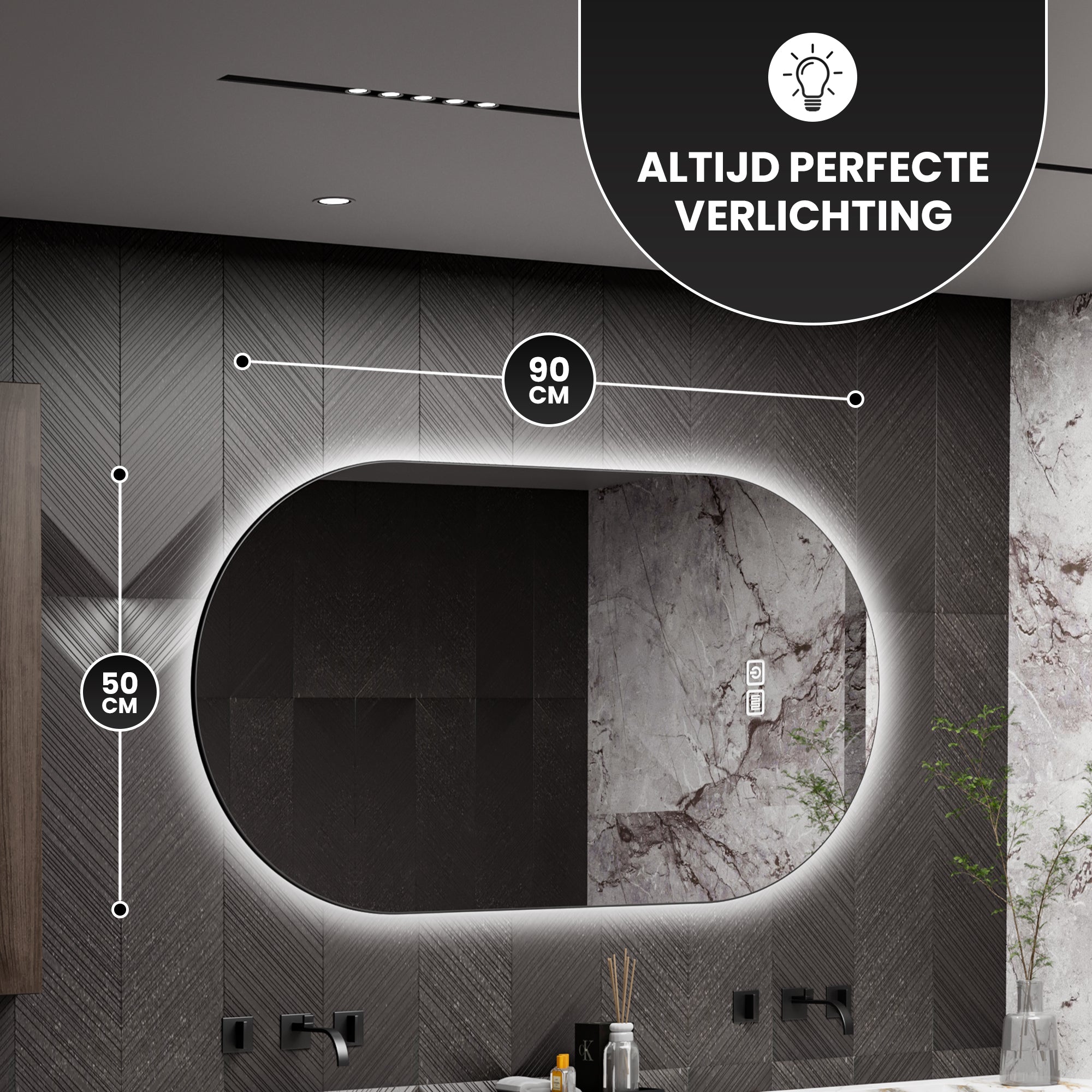 Bayt Badkamerspiegel met LED - Ovaal 50x90 cm - 2 Lichtstanden