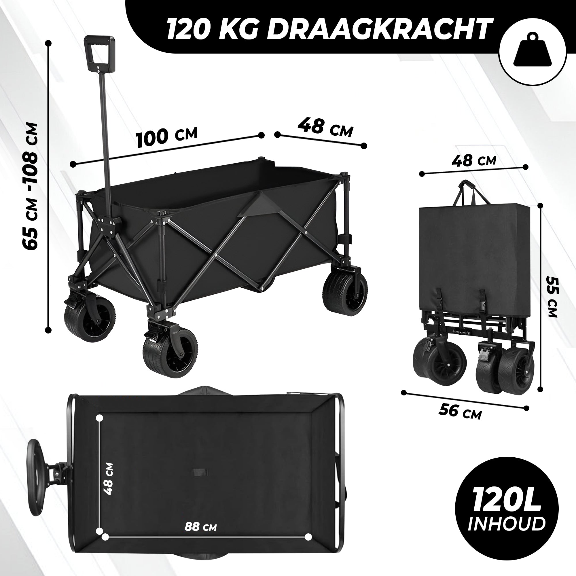 Bolderkar 120L Zwart