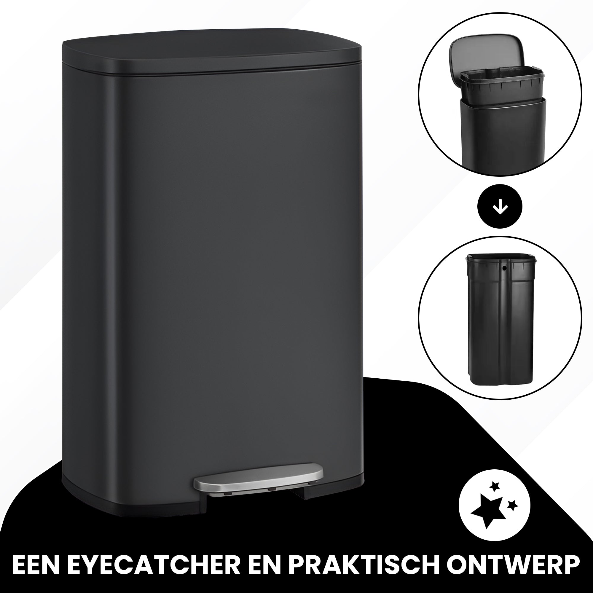 Bayt Prullenbak 30 Liter - Pedaalprullenbak - Zwart
