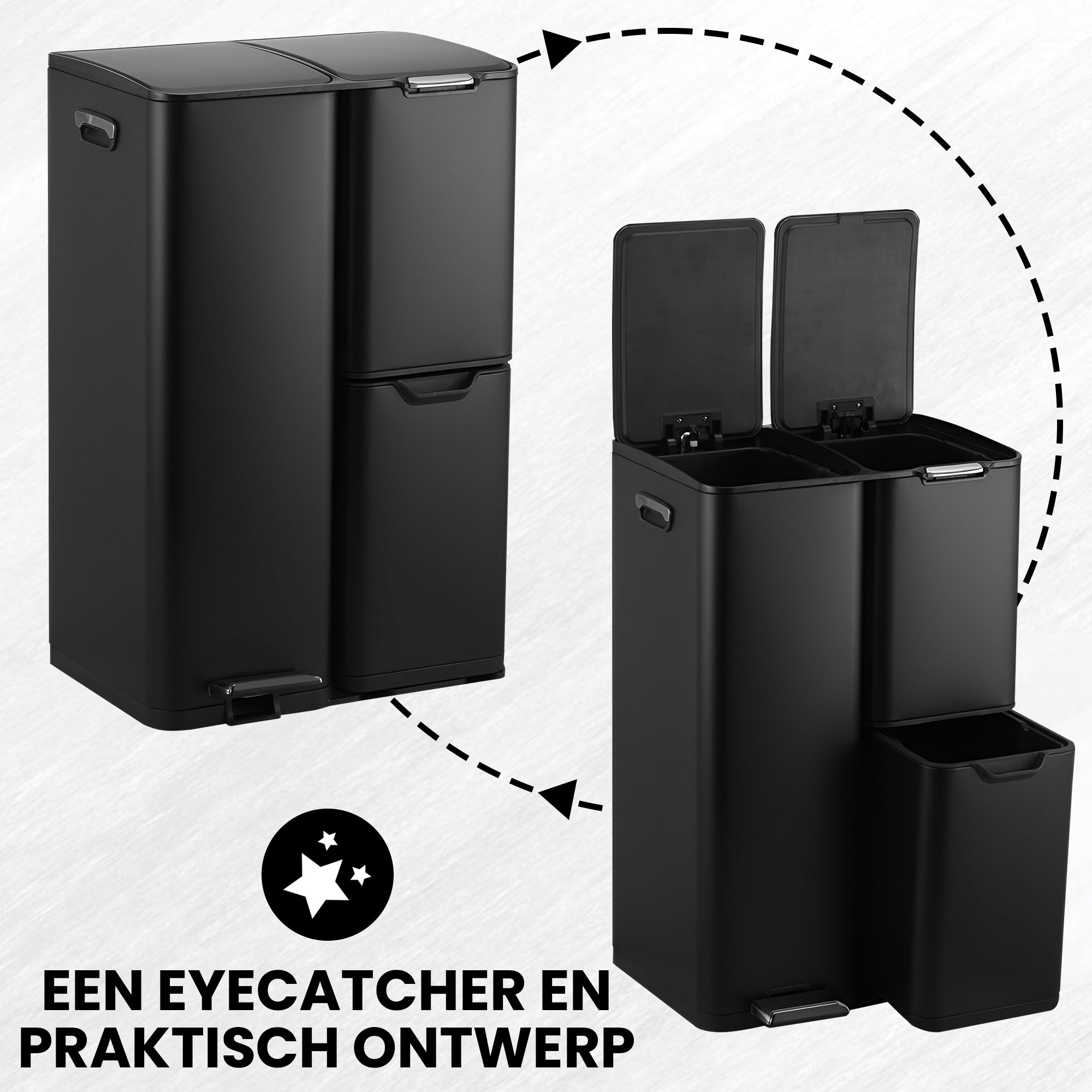 Prullenbak Pedaal 60 Liter Zwart