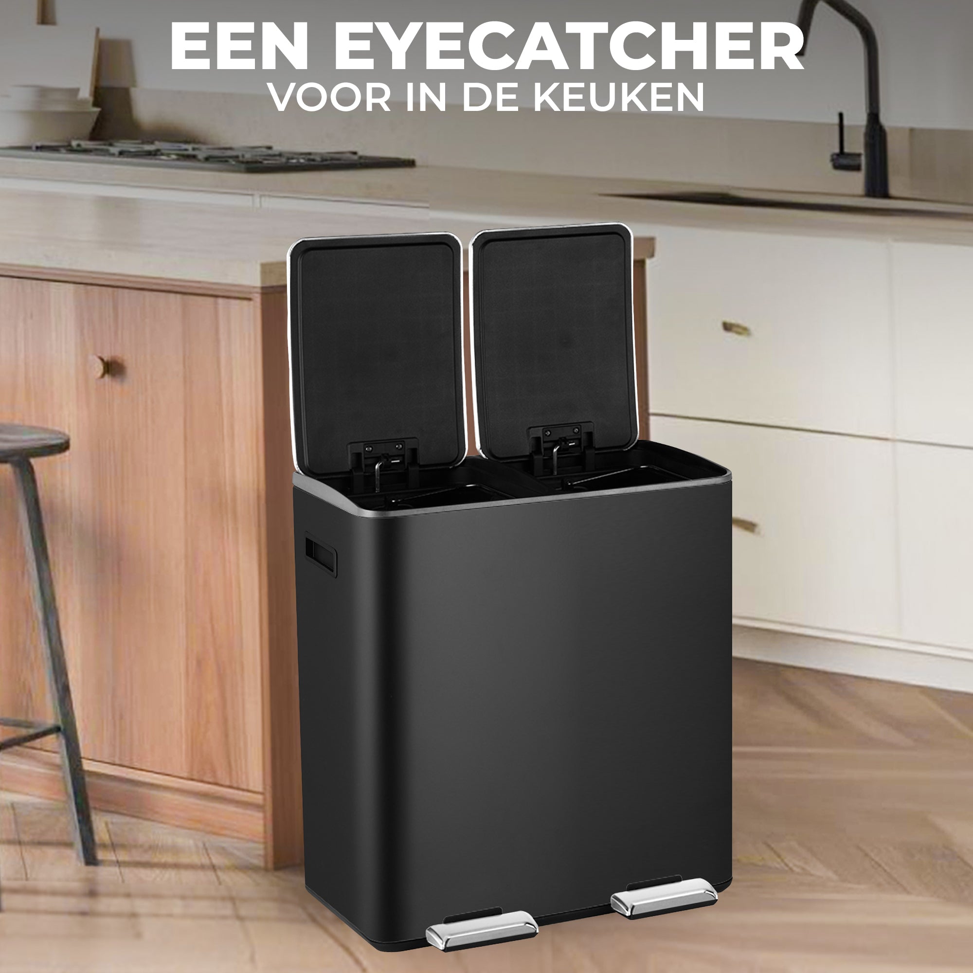 Prullenbak Met Pedaal Zwart/Zilver