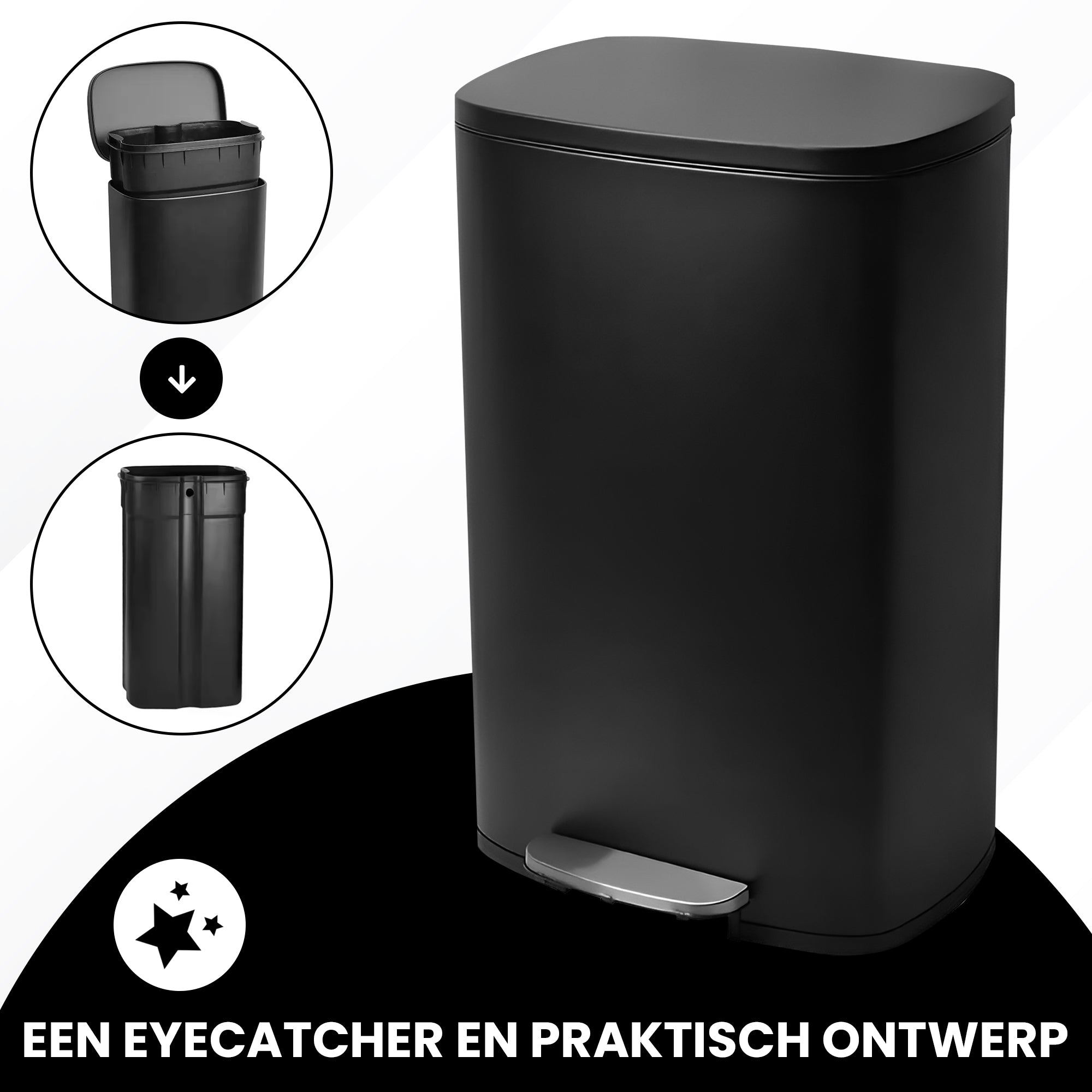 Bayt Prullenbak 50 Liter - Pedaalprullenbak - Zwart