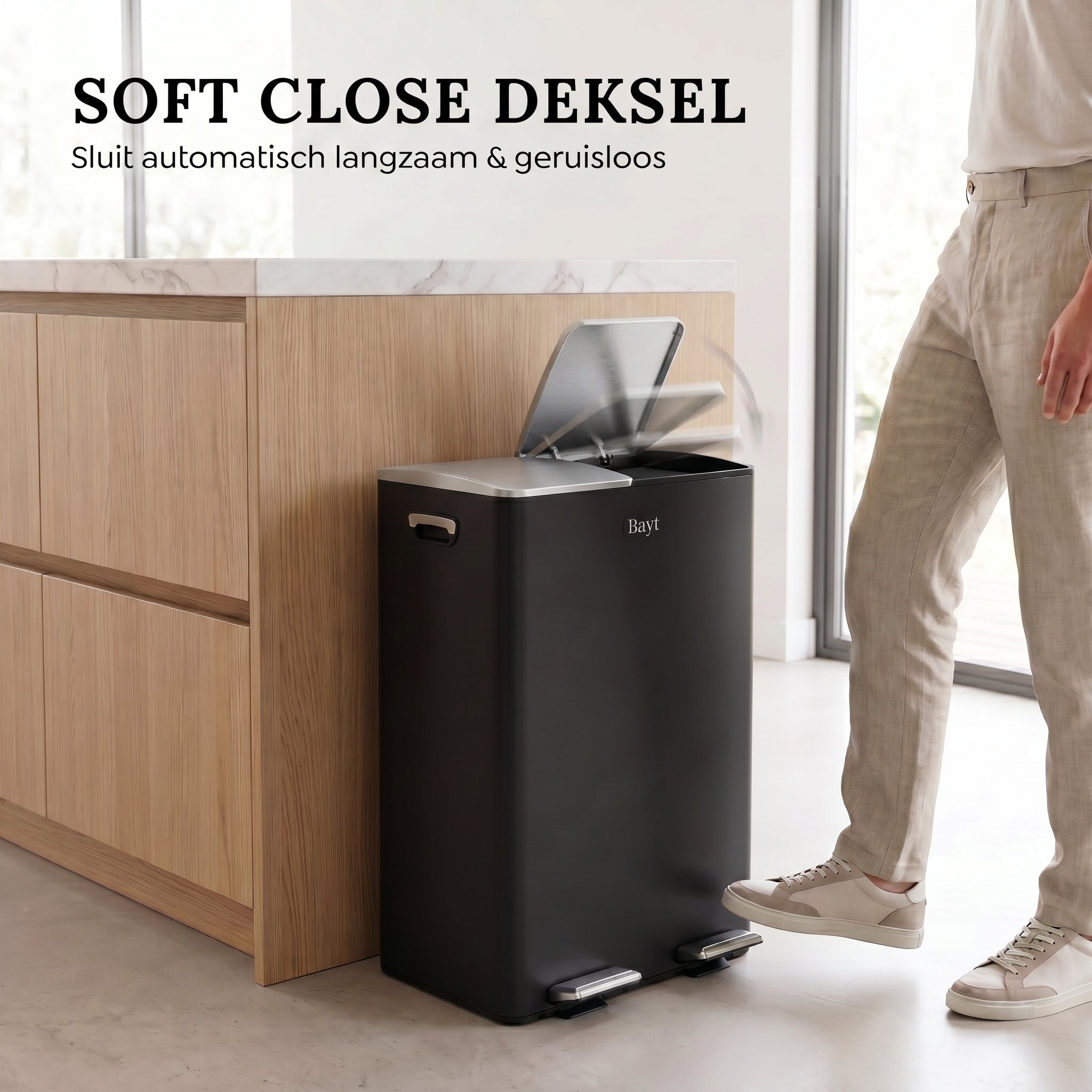 Prullenbak 60 Liter (2x30L) met Pedaalbediening - Zwart/Zilver