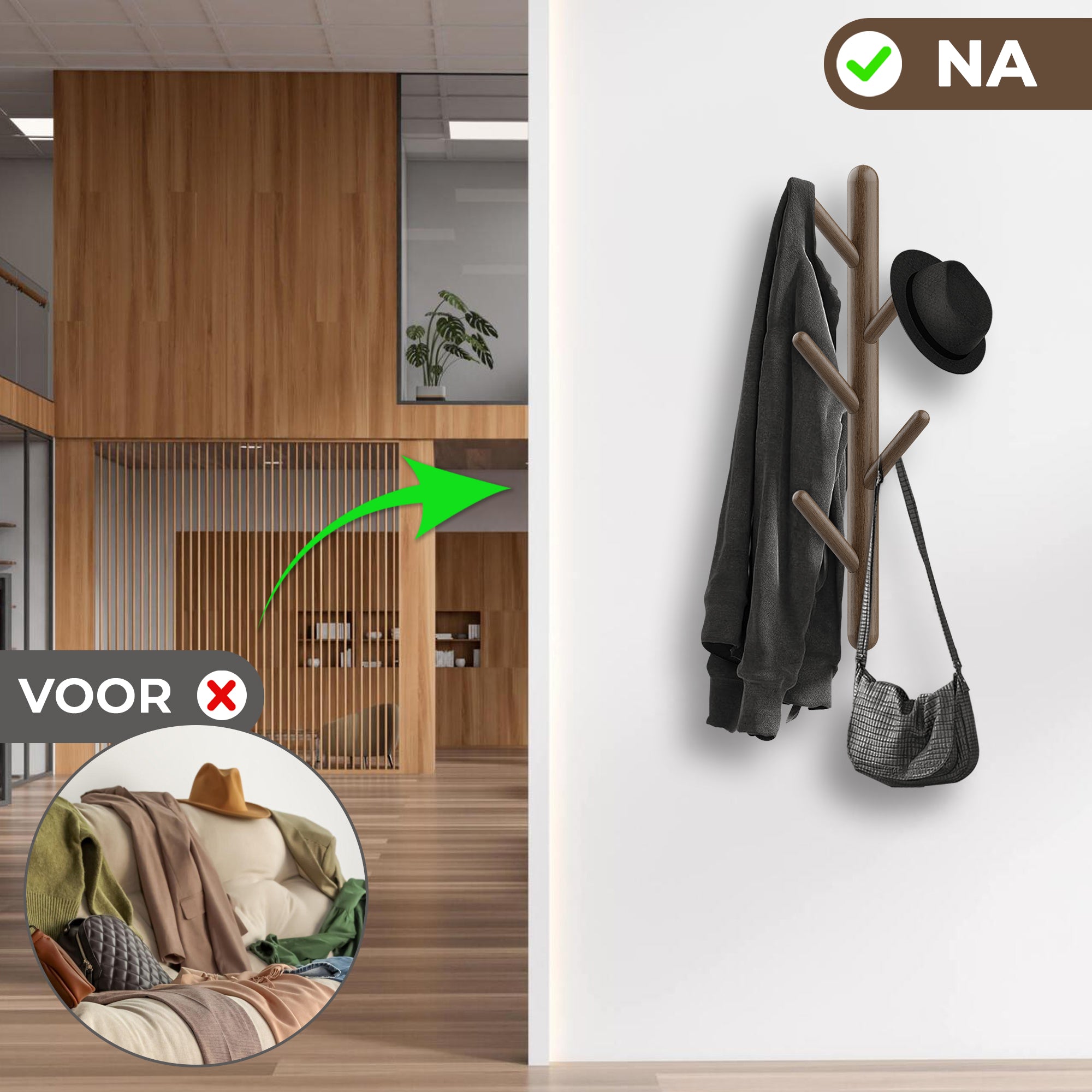 Wandkapstok 5 Haken Bruin