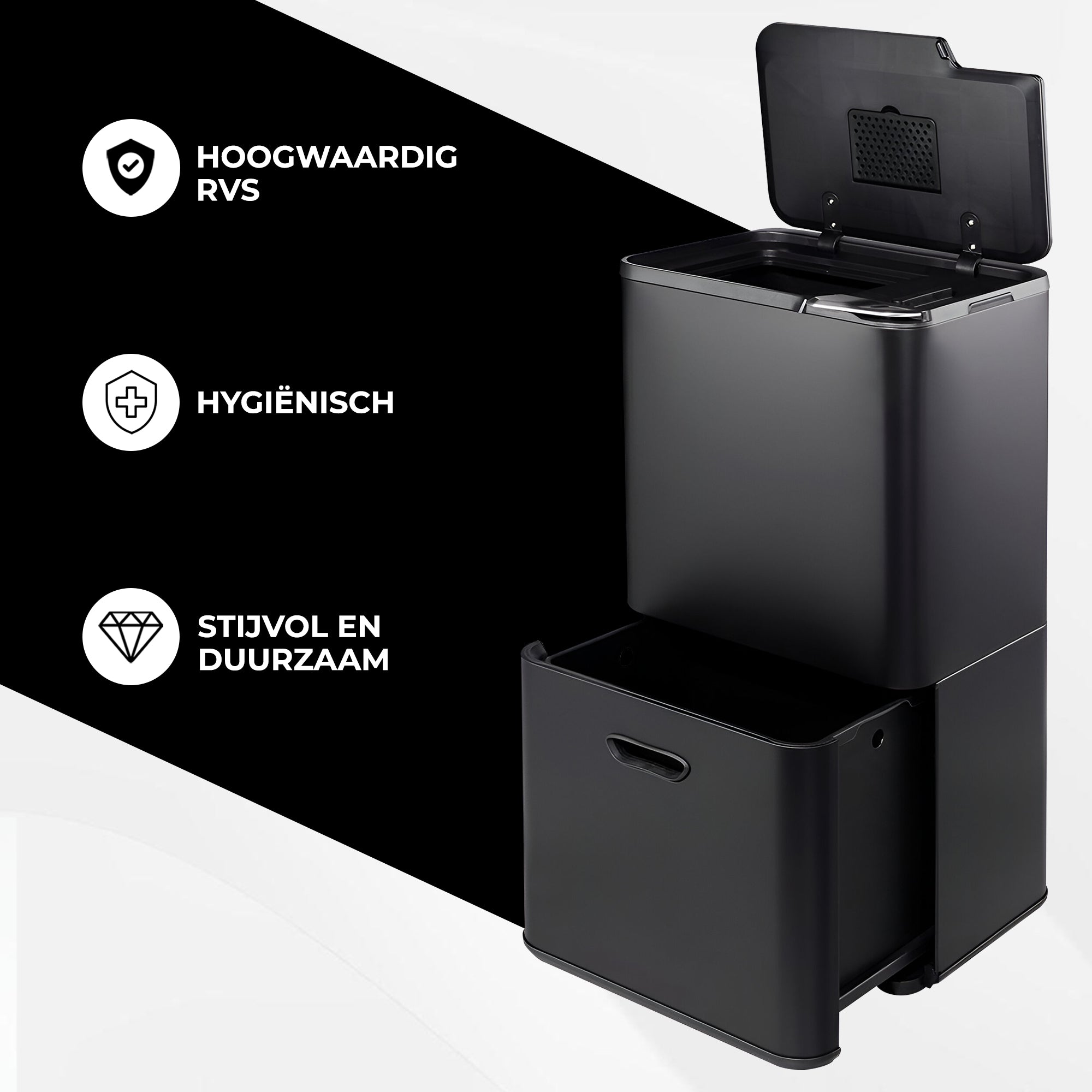 Bayt Prullenbak 60 Liter - 2 Compartimenten - Zwart