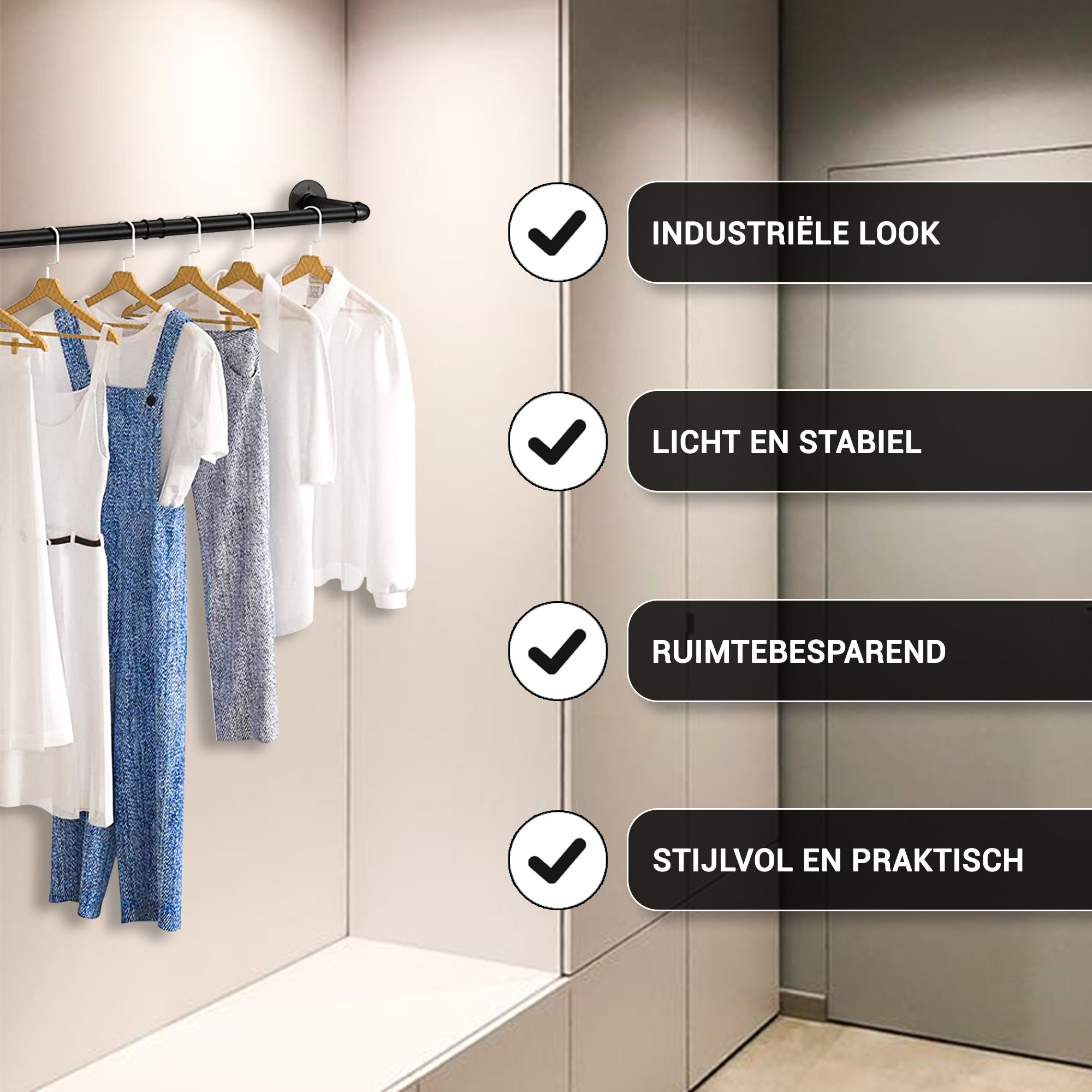 Kledingstang Muur Zwart