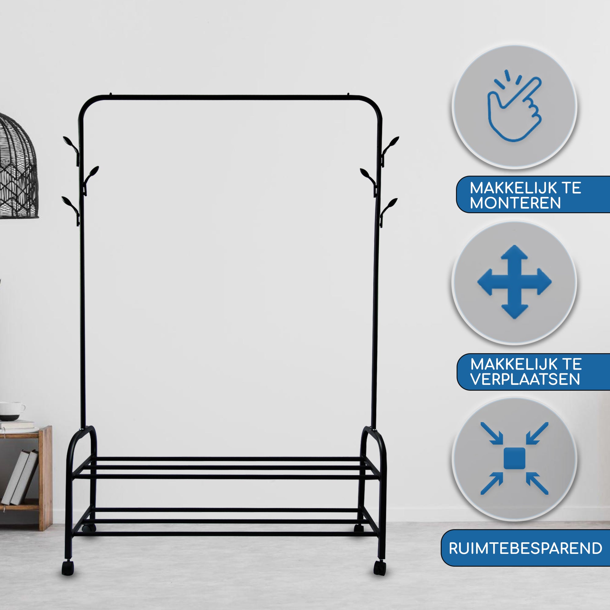 Kledingrek op Wieltjes Zwart