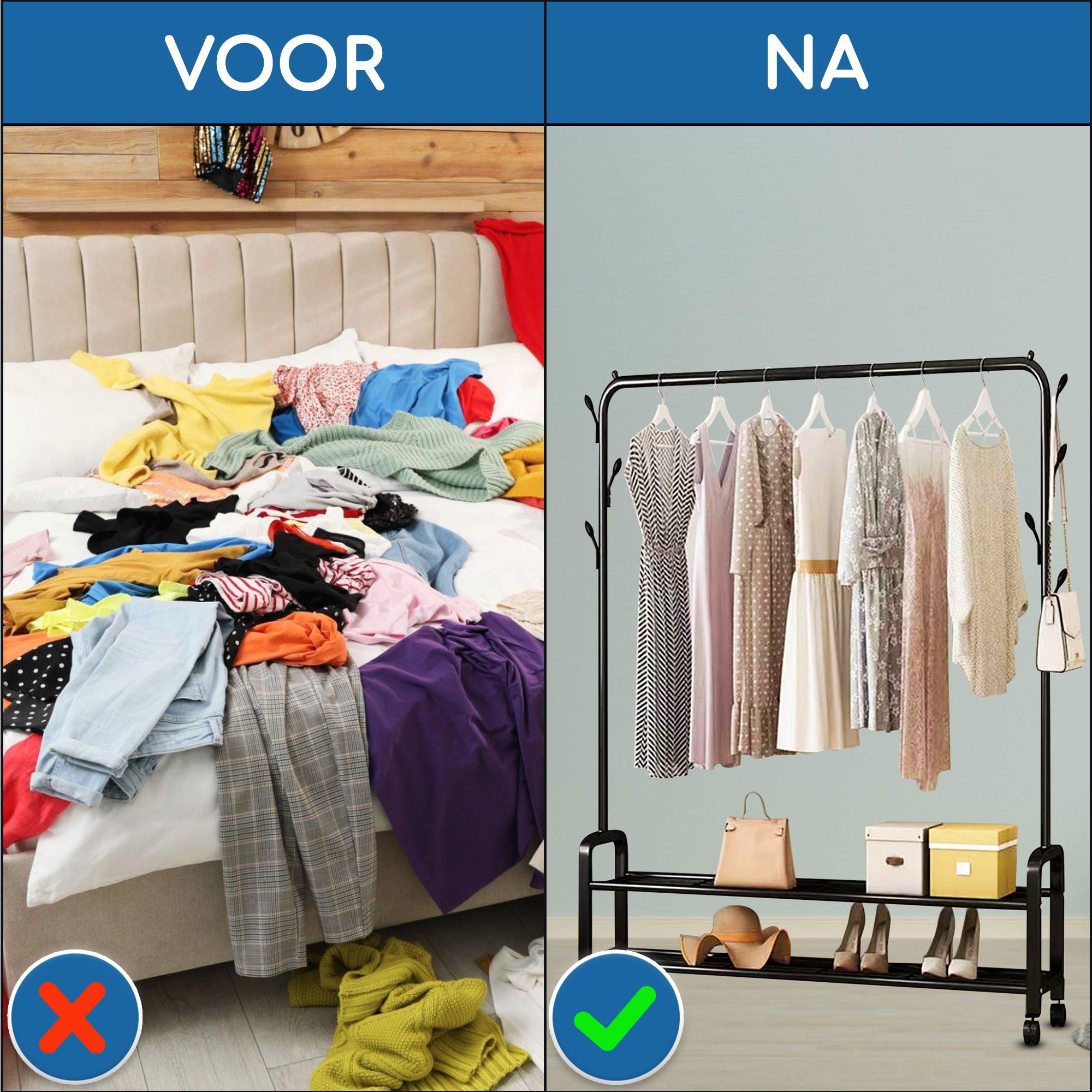 Kledingrek op Wieltjes Zwart