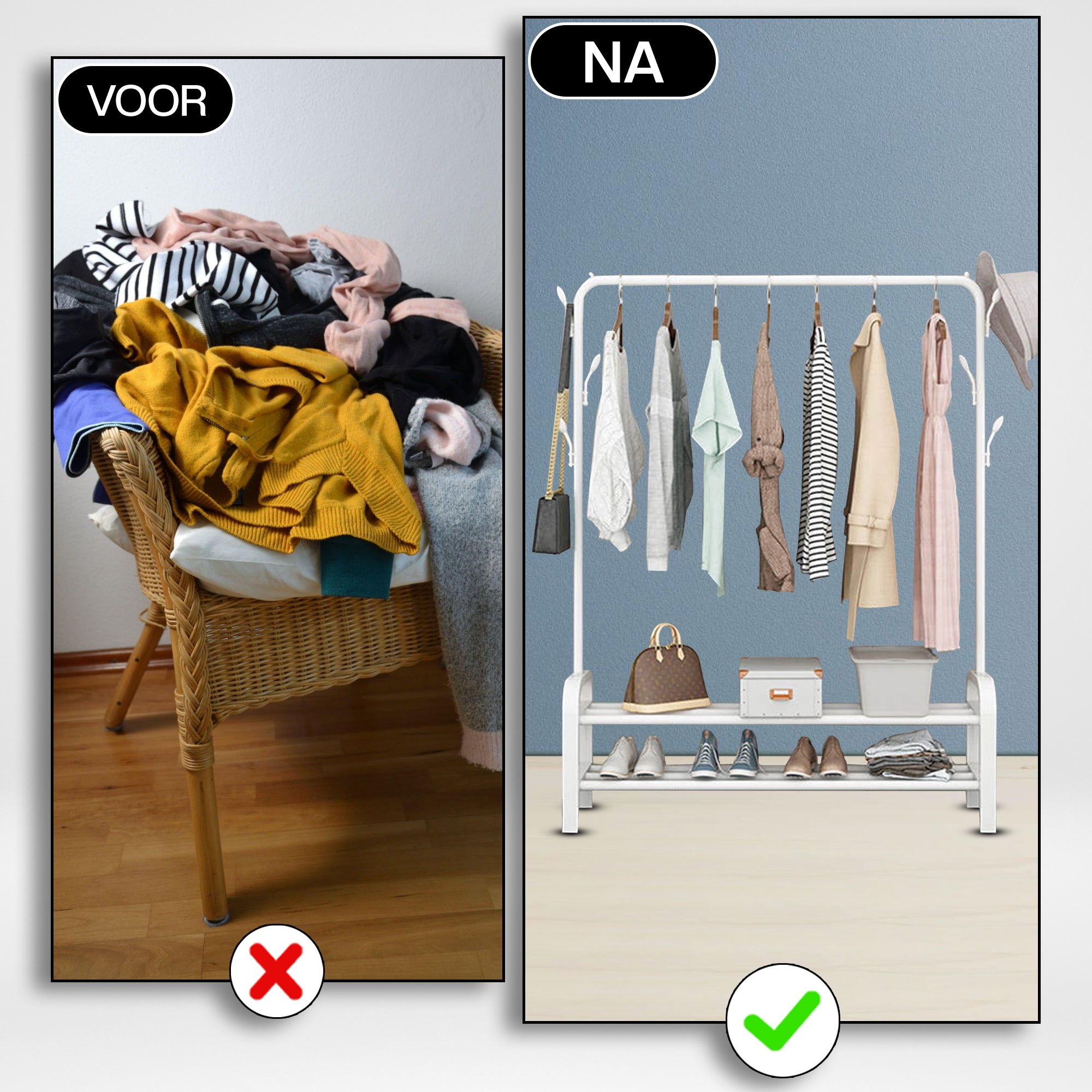 Kledingrek met Schoenenrek Wit