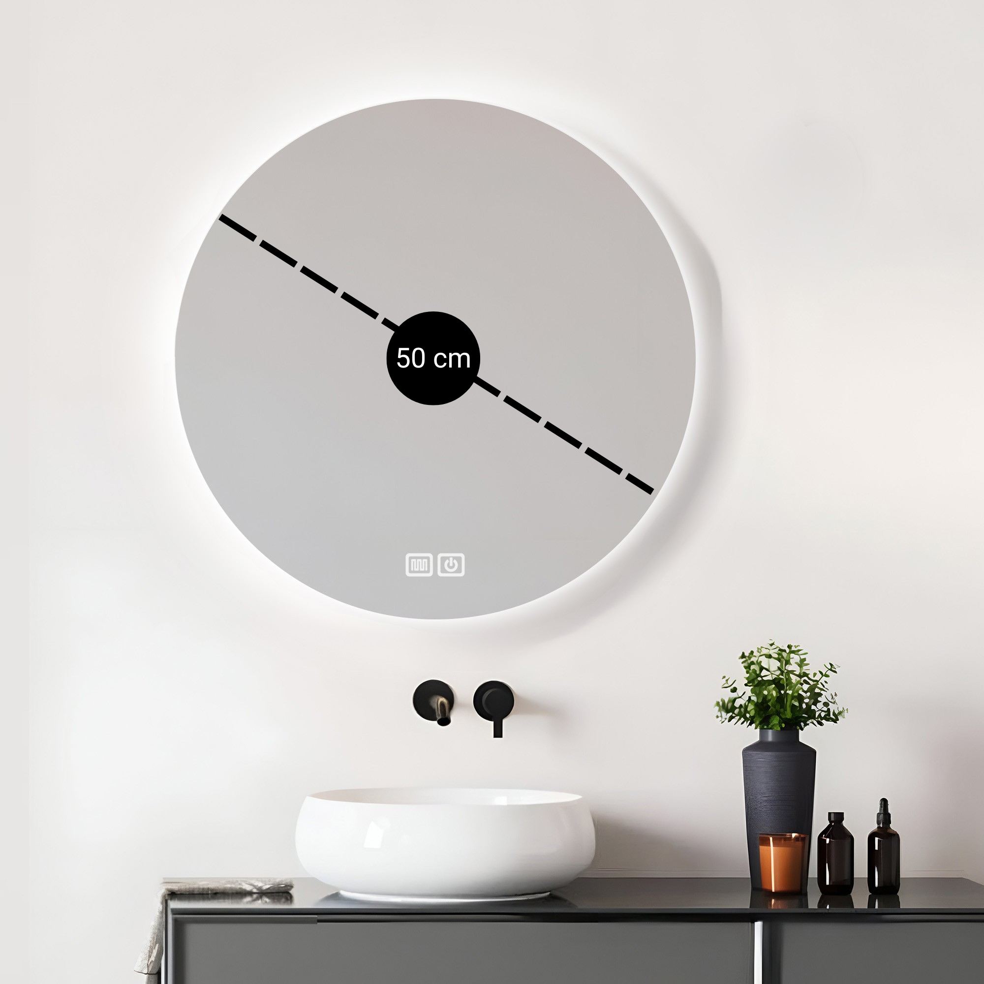 Bayt Badkamerspiegel met LED - Ø 50 CM - 2 Lichtstanden