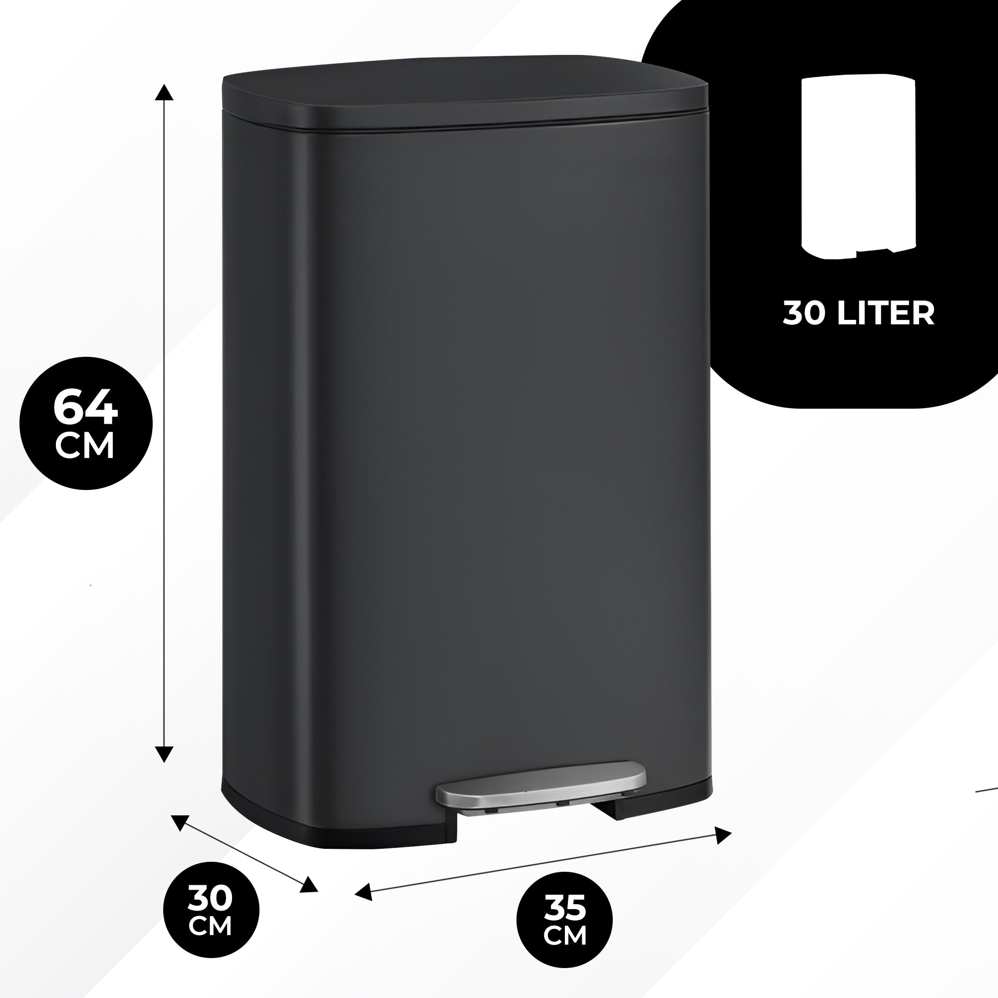 Bayt Prullenbak 30 Liter - Pedaalprullenbak - Zwart