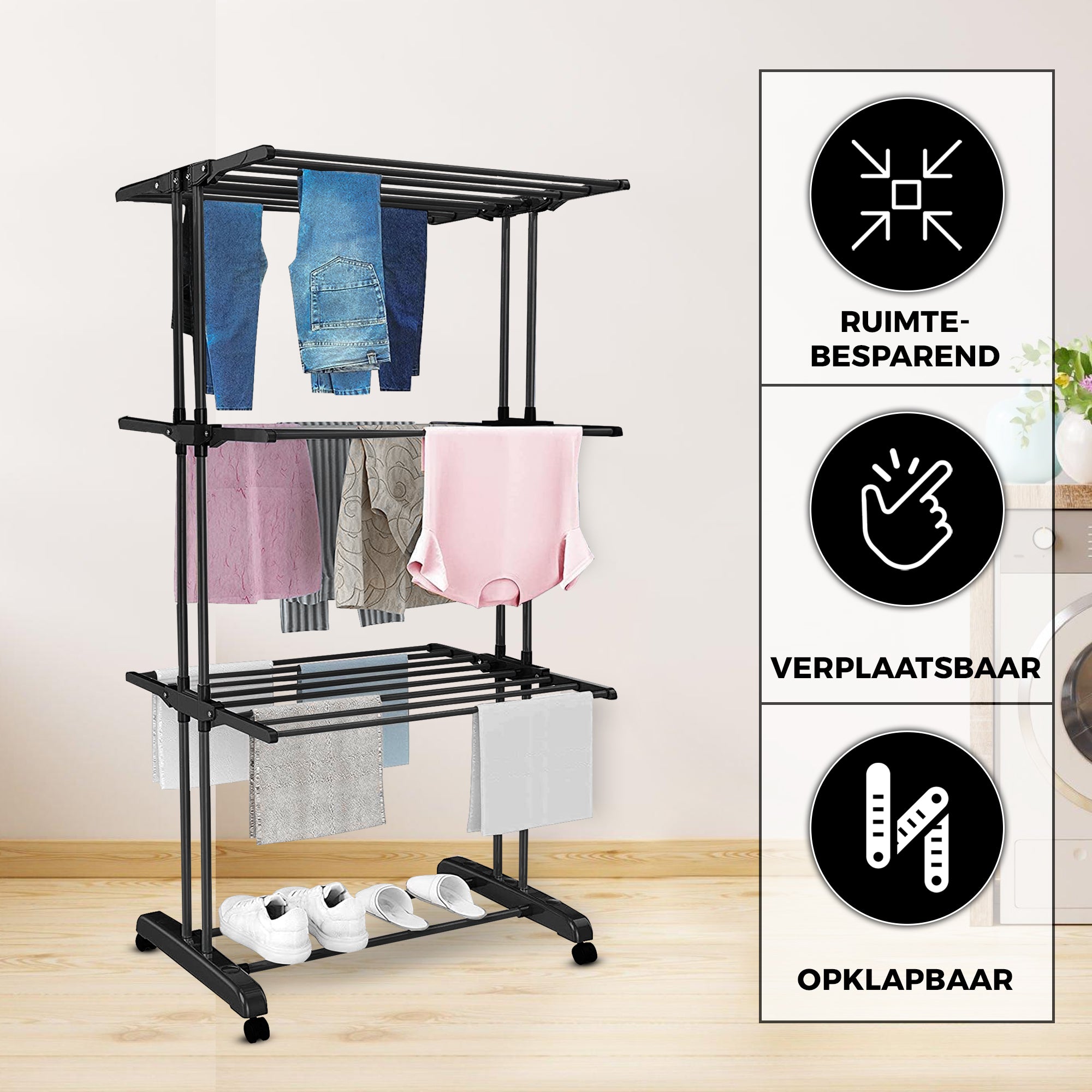 Droogtoren 3 Lagen Zwart