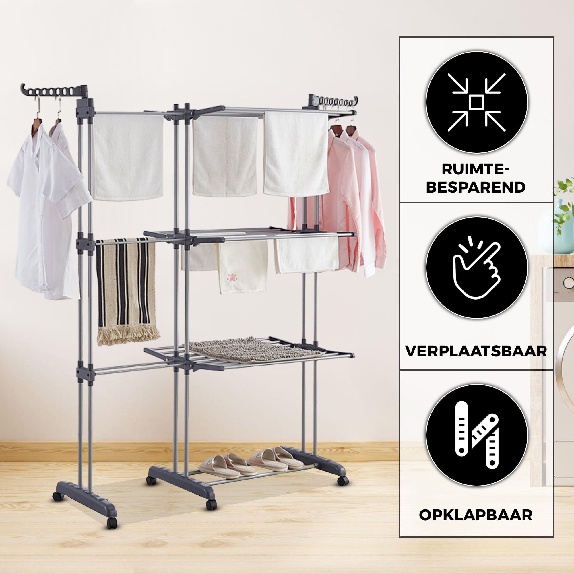 Dubbele Droogtoren Inklapbaar Grijs