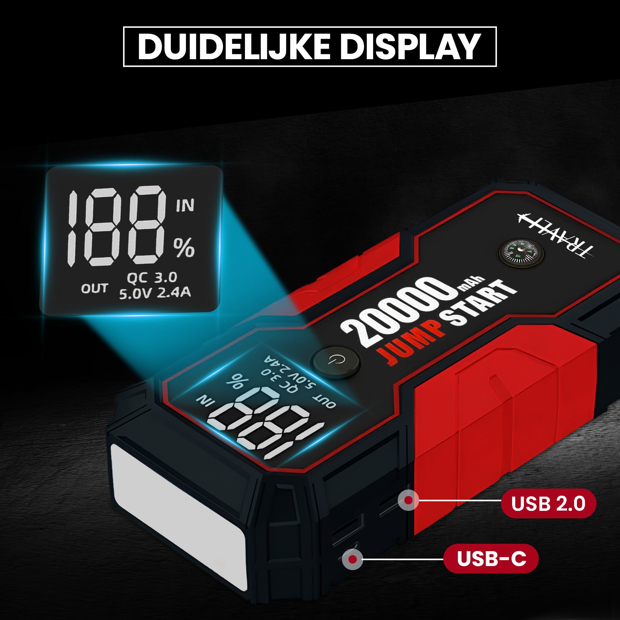 Travli Jumpstarter Zwart/Rood