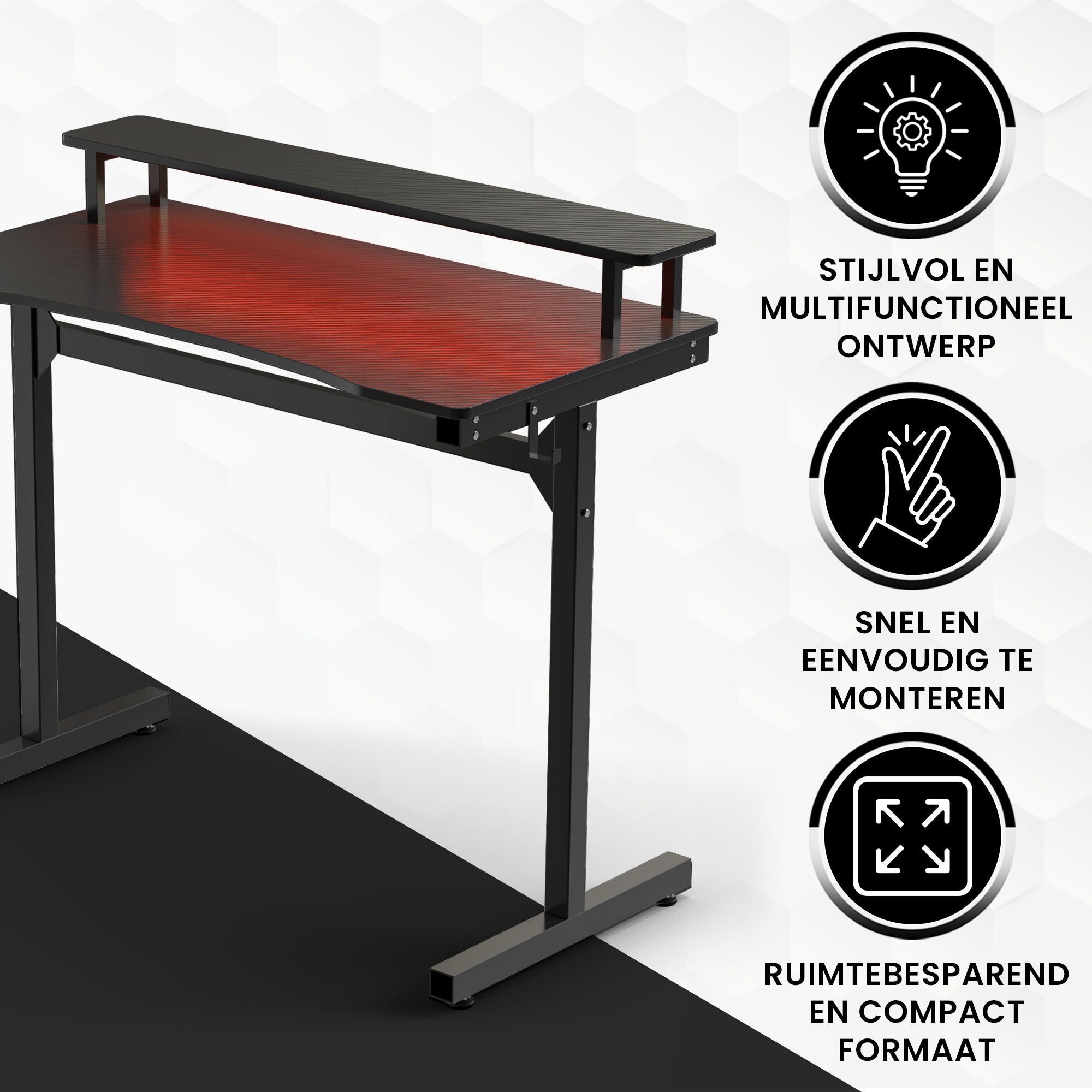 Bayt Gamebureau met Monitorstandaard - 105x55x75cm - Zwart