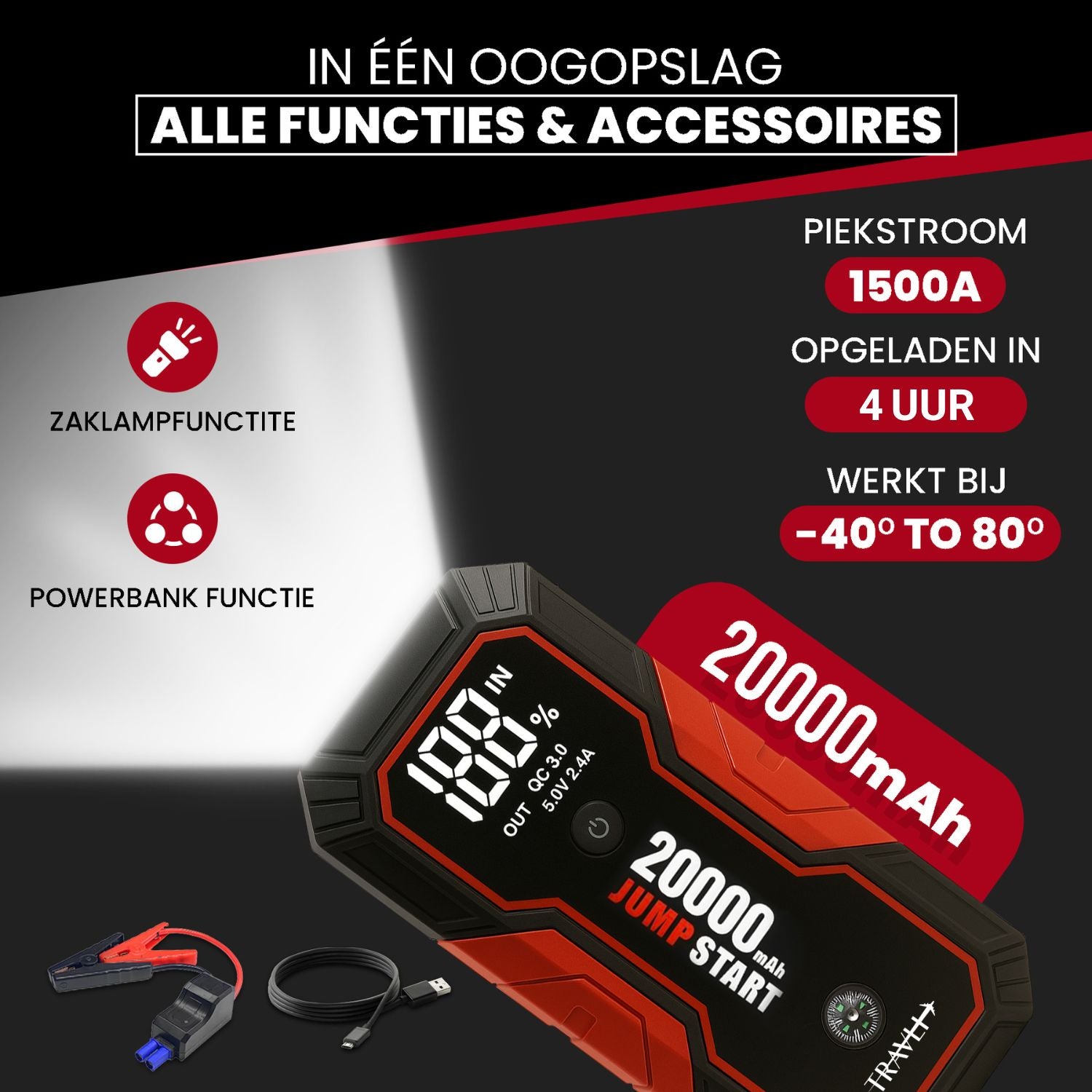Travli Jumpstarter Zwart/Rood