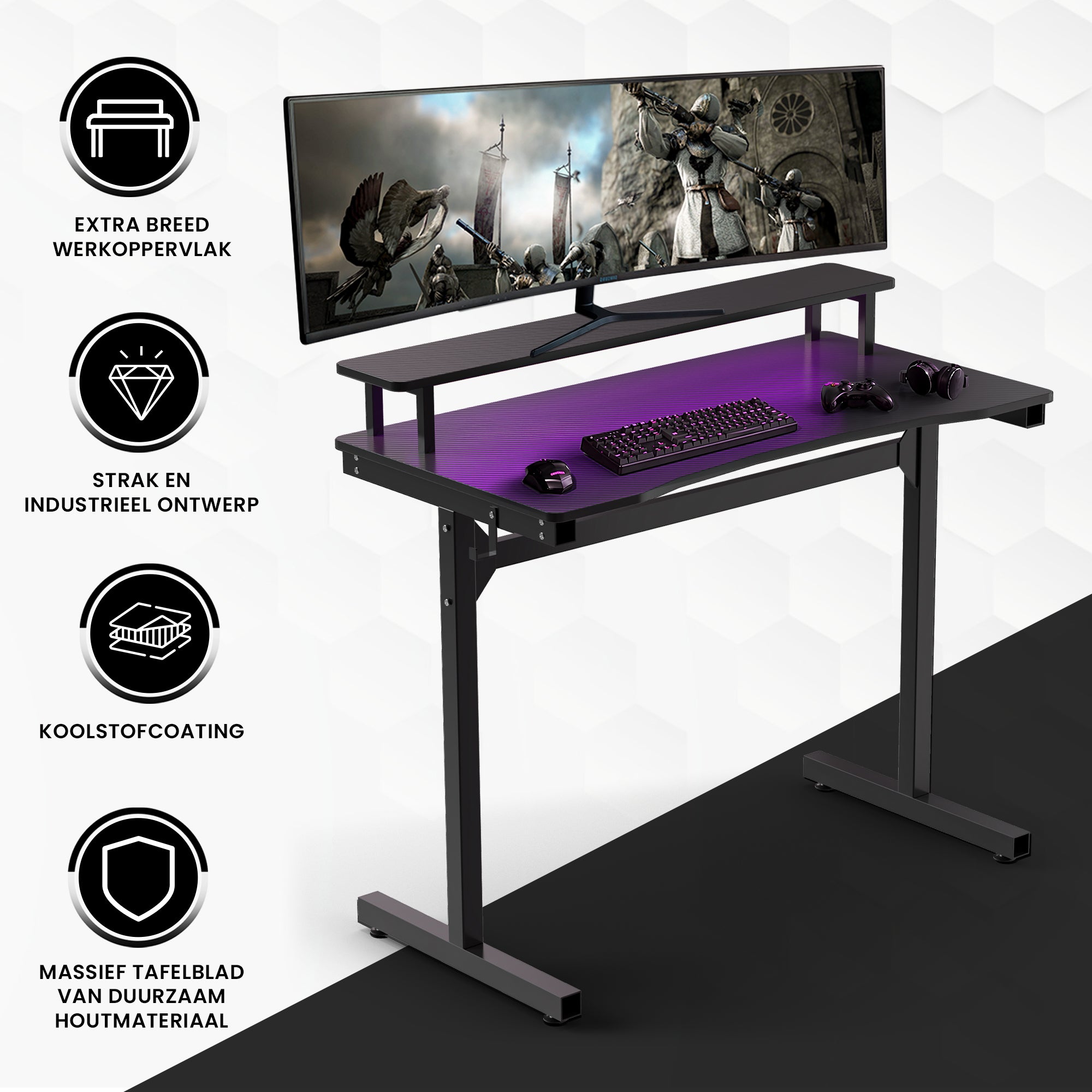 Bayt Gamebureau met Monitorstandaard - 105x55x75cm - Zwart