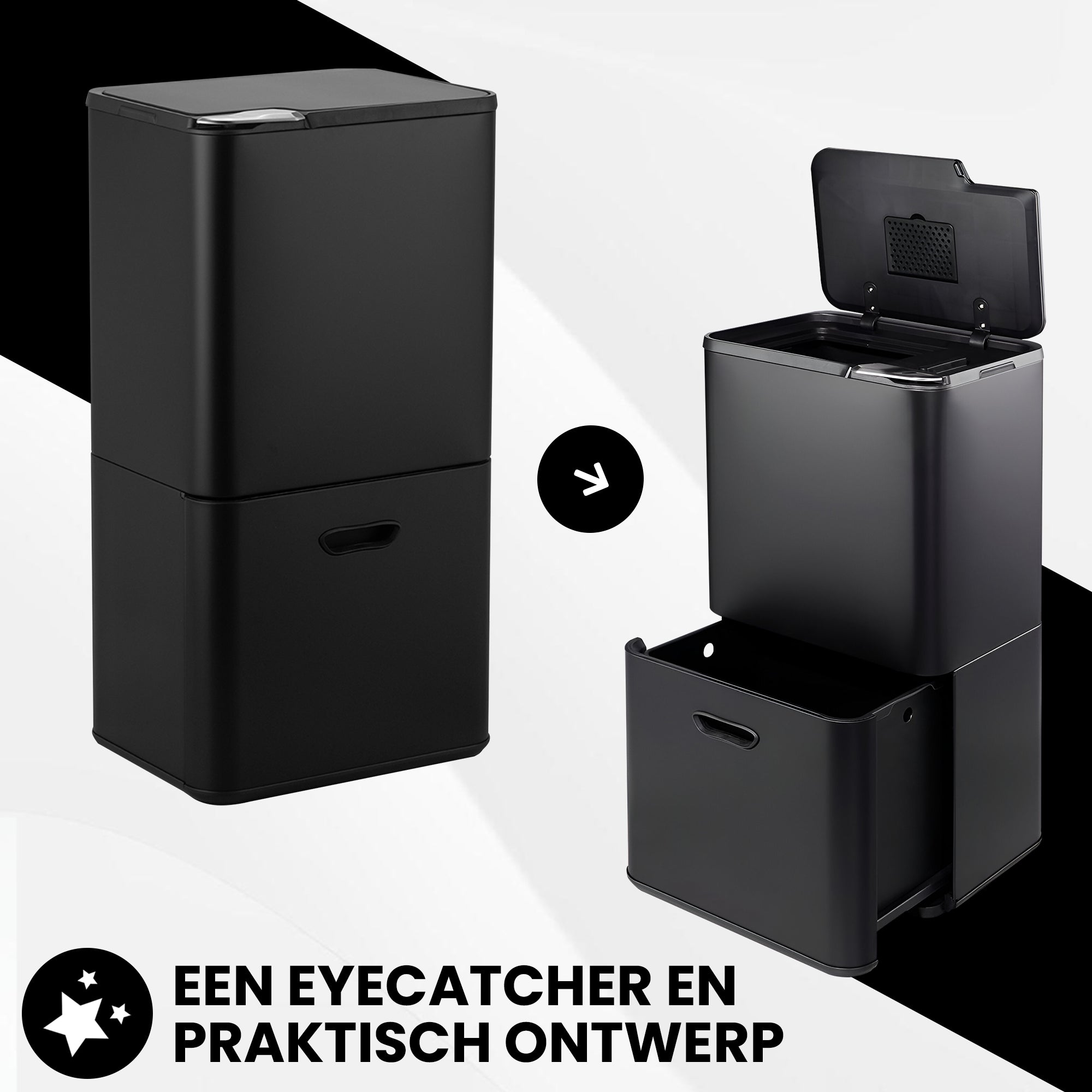 Bayt Prullenbak 60 Liter - 2 Compartimenten - Zwart