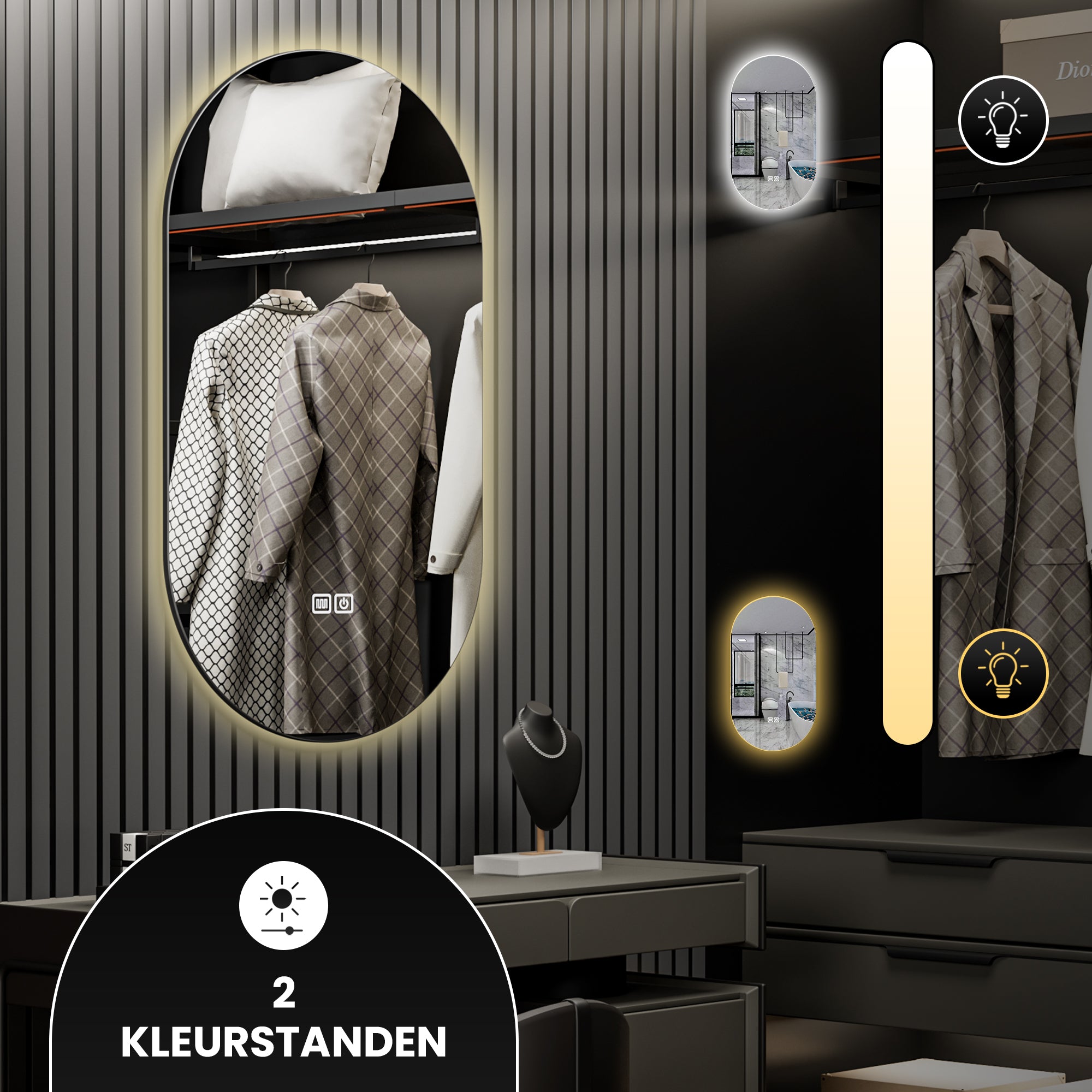 Bayt Badkamerspiegel met LED - Ovaal 50x90 cm - 2 Lichtstanden