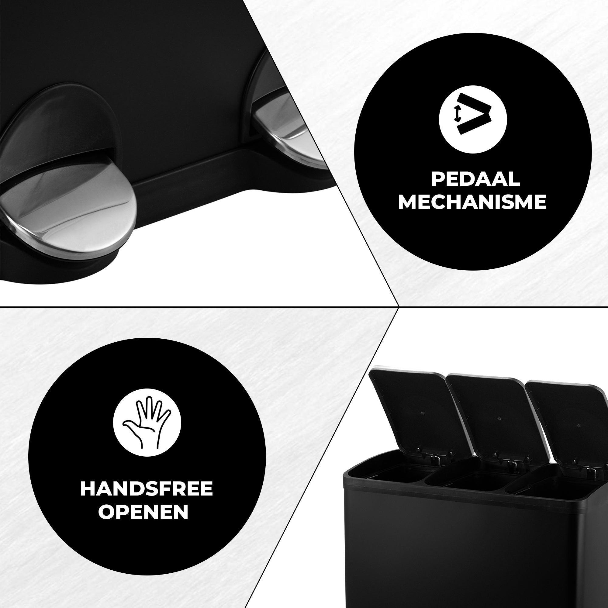 Prullenbak 3x15 Zwart