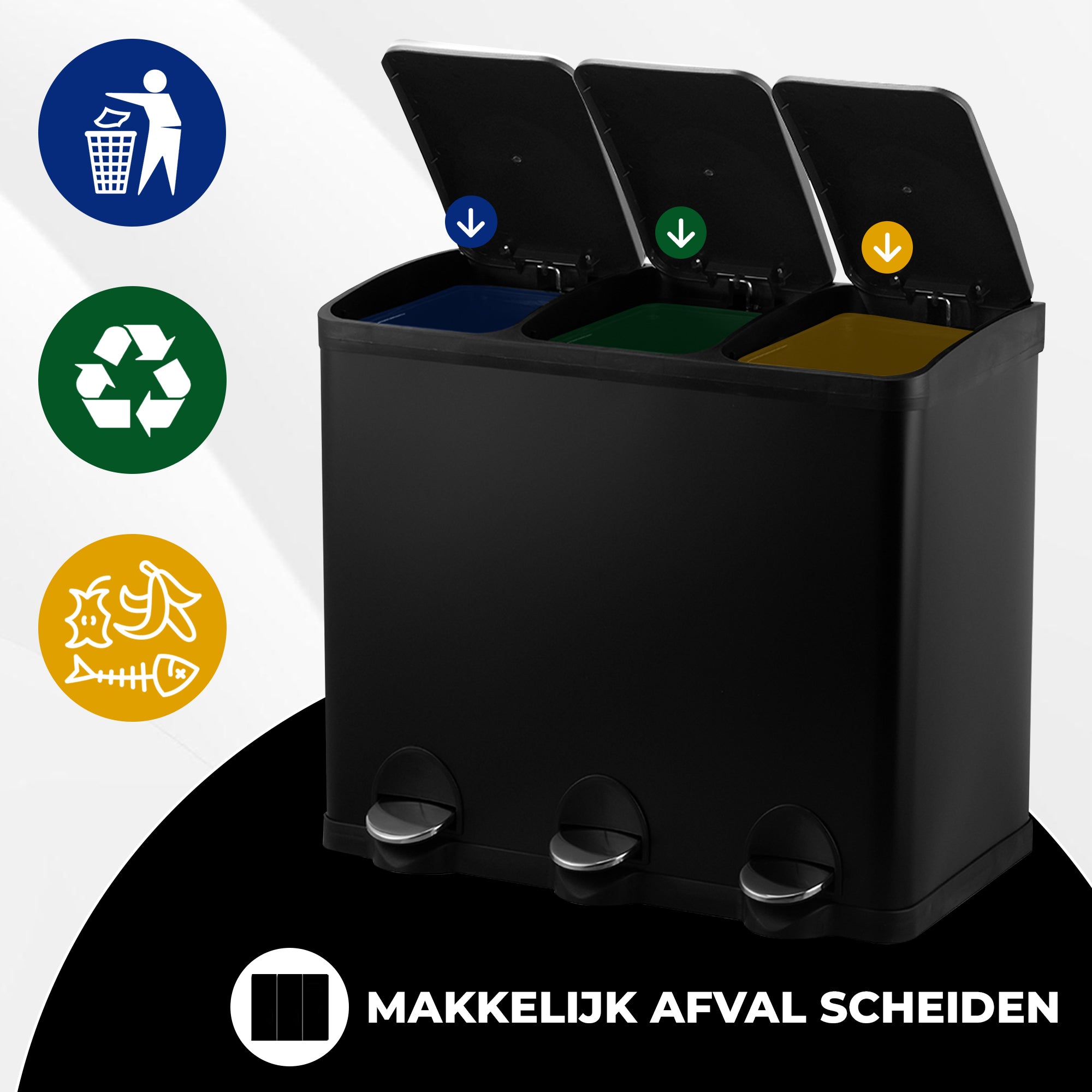 Prullenbak 3x15 Zwart