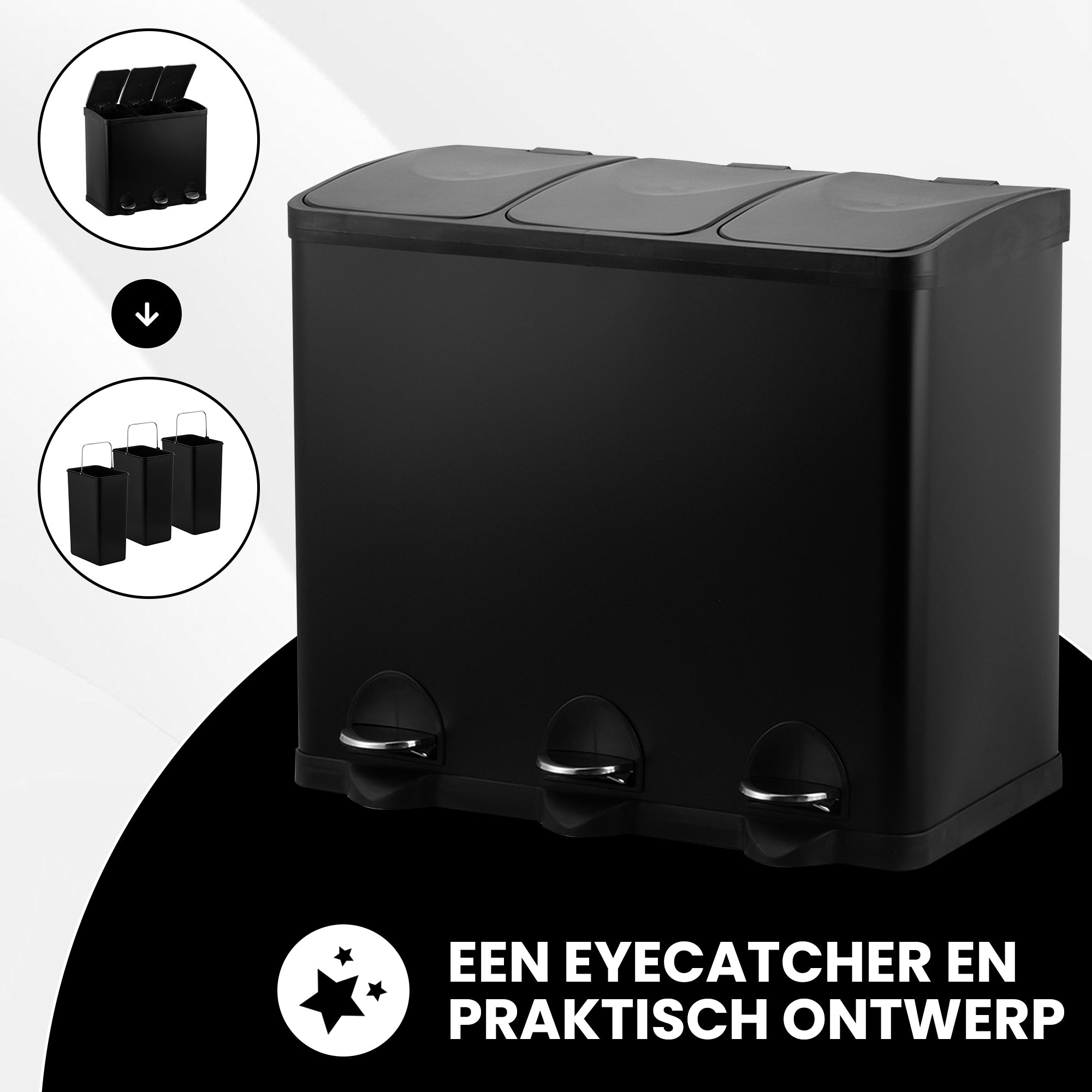 Prullenbak 3x15 Zwart