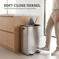 Prullenbak 60 Liter (2x30) met Pedaalbediening - Chrome