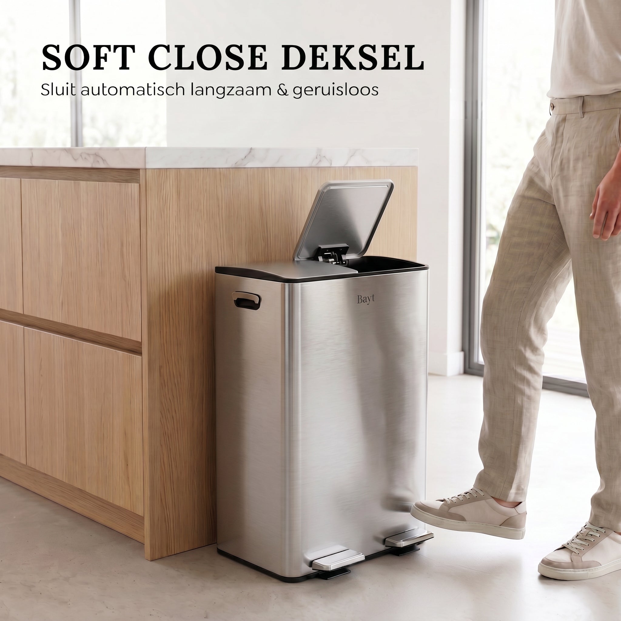 Prullenbak 60 Liter (2x30) met Pedaalbediening - Chrome