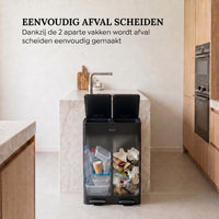 Prullenbak 60 Liter (2x30L) met Pedaalbediening - Zwart/Zilver