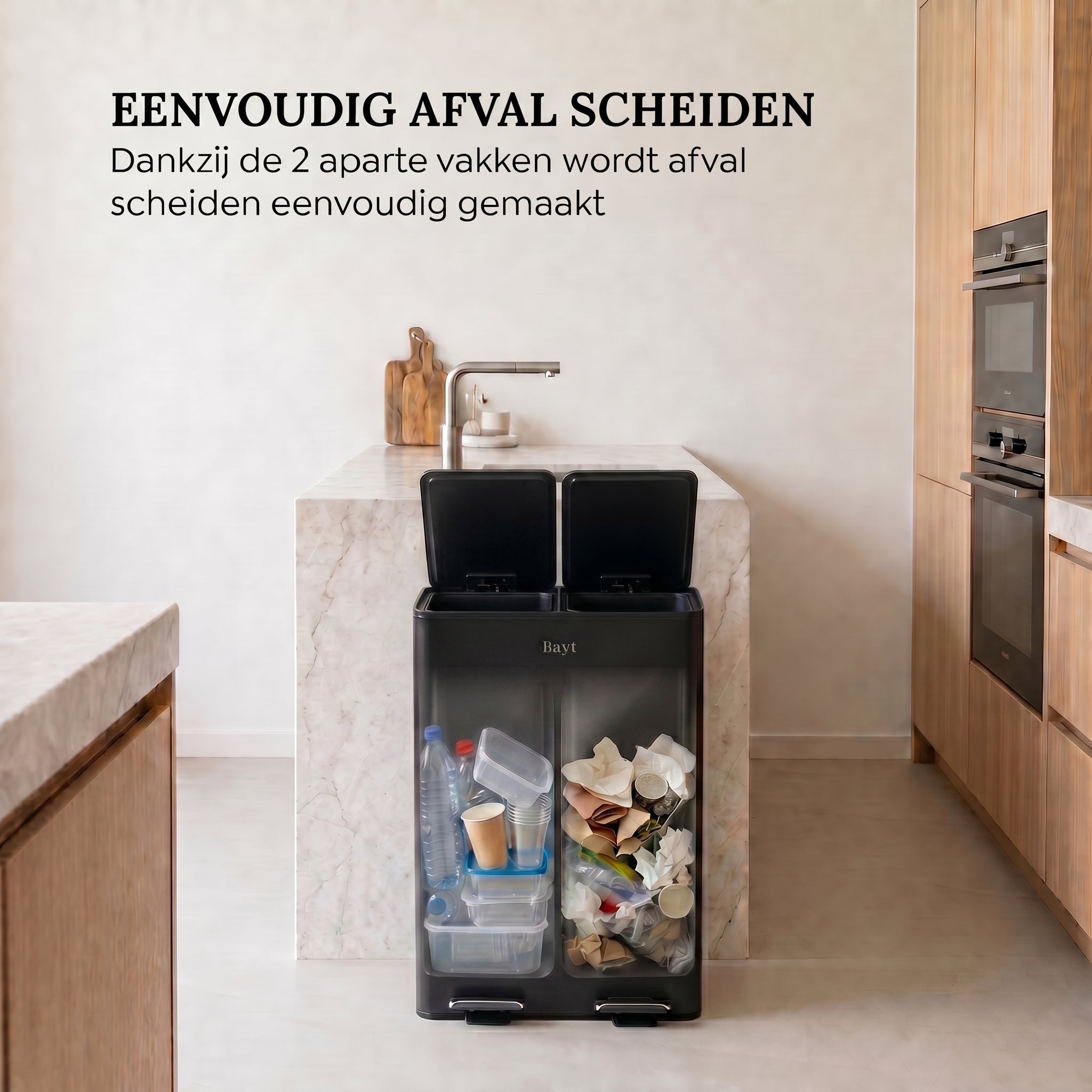 Prullenbak 60 Liter (2x30L) met Pedaalbediening - Zwart/Zilver