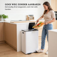 Prullenbak 60 Liter (2x30L) met Pedaalbediening - Wit