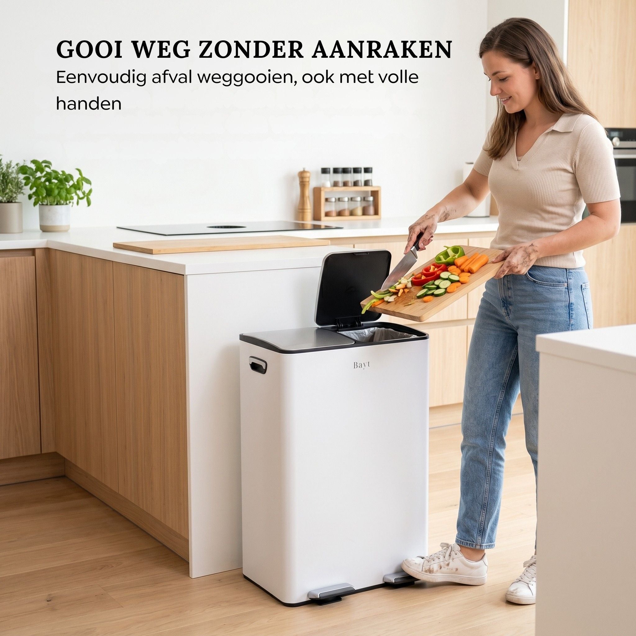 Prullenbak 60 Liter (2x30L) met Pedaalbediening - Wit