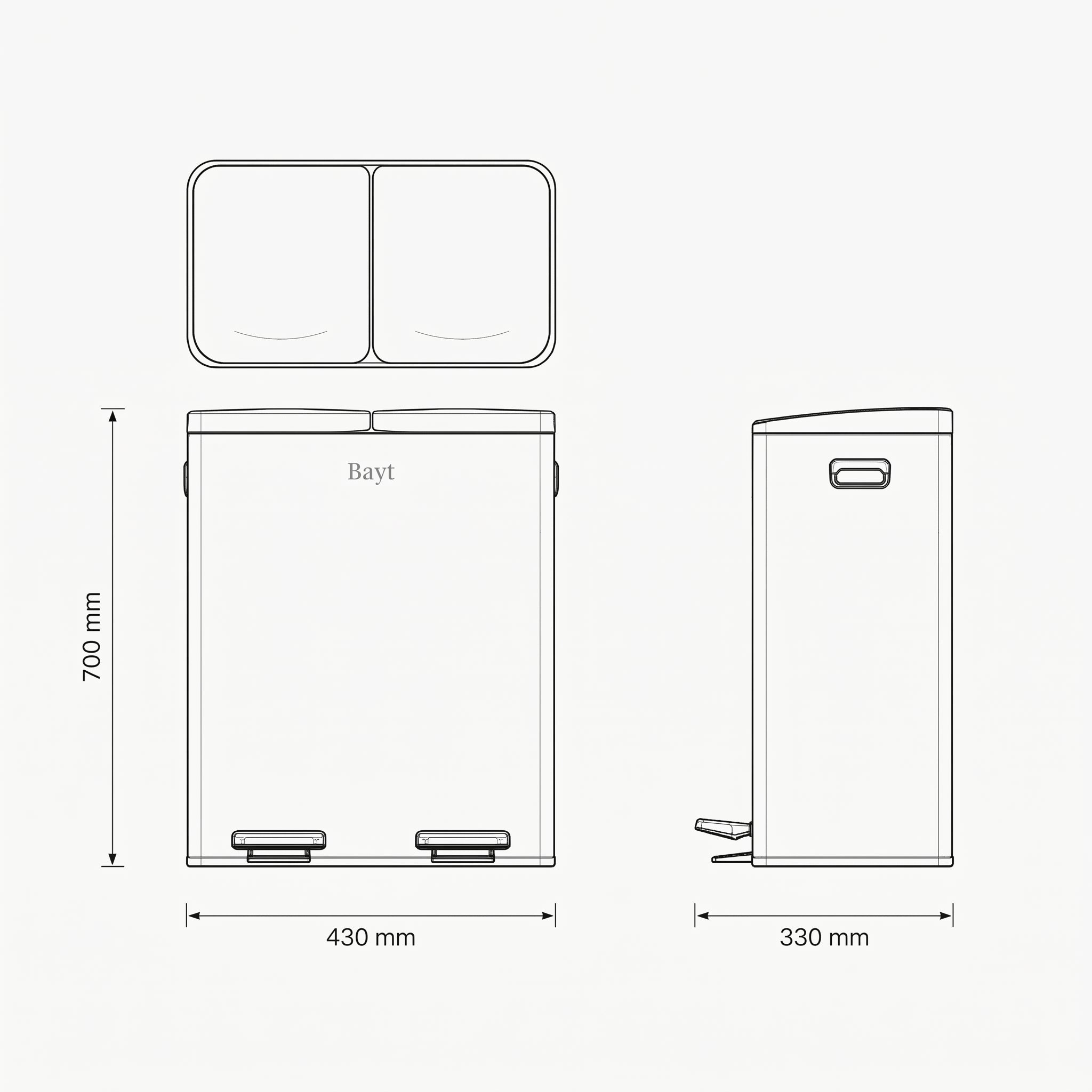 Prullenbak 60 Liter (2x30) met Pedaalbediening - Chrome