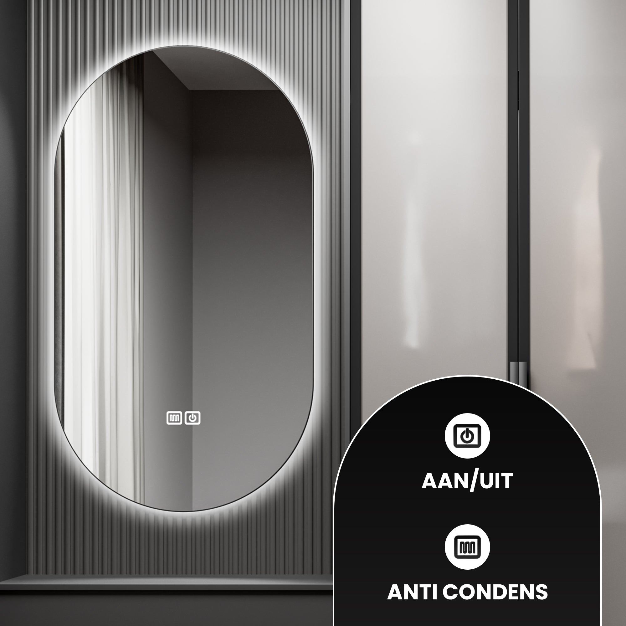 Bayt Badkamerspiegel met LED - Ovaal 50x90 cm - 2 Lichtstanden