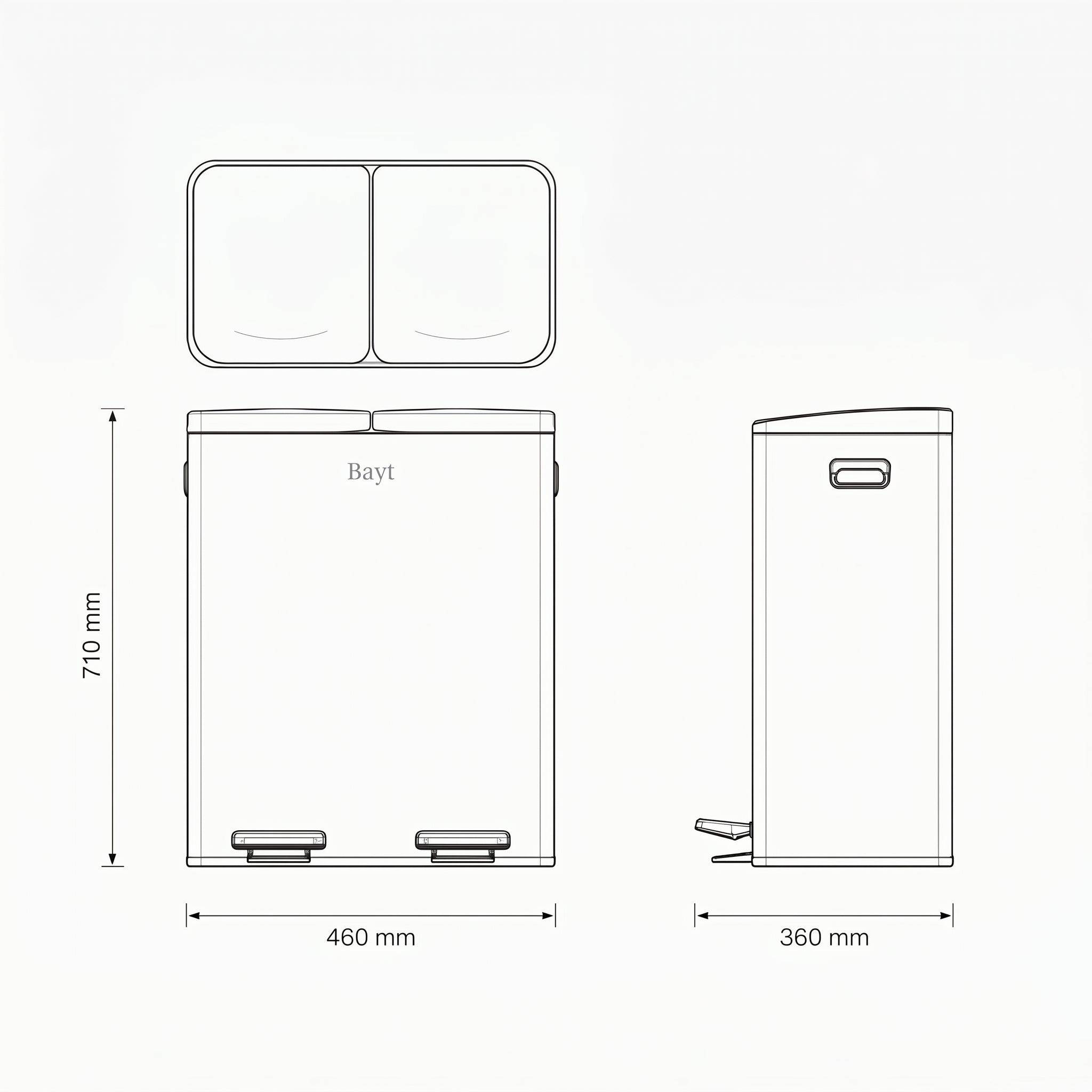 Prullenbak 60 Liter (2x30L) met Pedaalbieding - Zwart